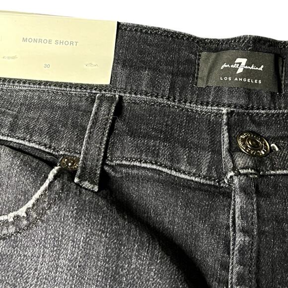 NWT 7 For All Mankind Black Distressed Denim Monroe Raw Cut Off Shorts Size 30 - Picture 3 of 7